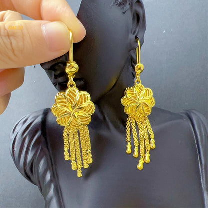 Dubai Ethiopia Tassel Gold Color African Women Bridal Wedding Drop Earrings