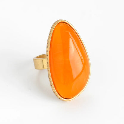 Vintage Orange Natural Stone Triangular Geometry Designer Ring