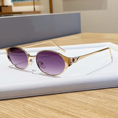 Women Metal Frame Oval Shades Fashion Designer Sunglasses Glasses