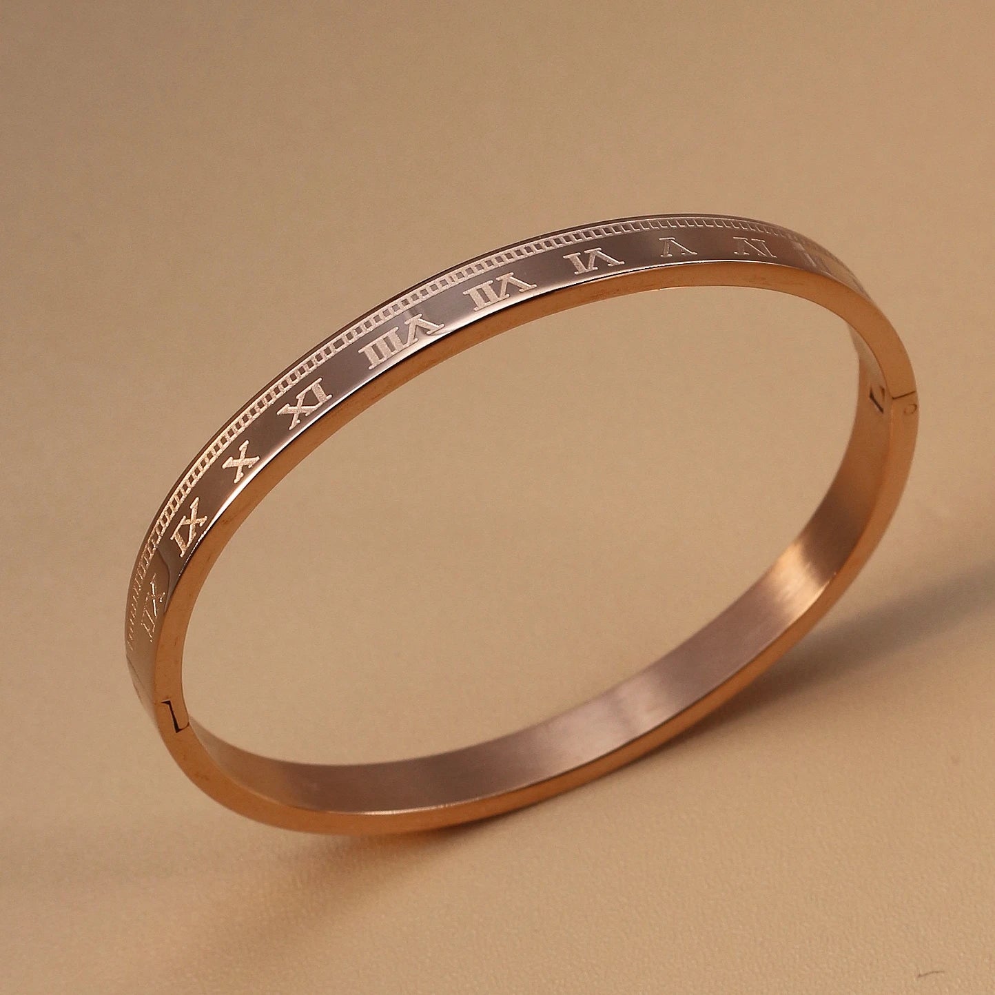 Women Roman Numeral 18k Gold Color Stainless Steel Zircon Bracelet Bangles