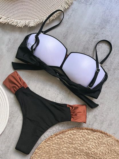 Push Up Sexy Women Swimsuit Swimwear High Cut Patchwork Bikini Bathing Swimming Suit