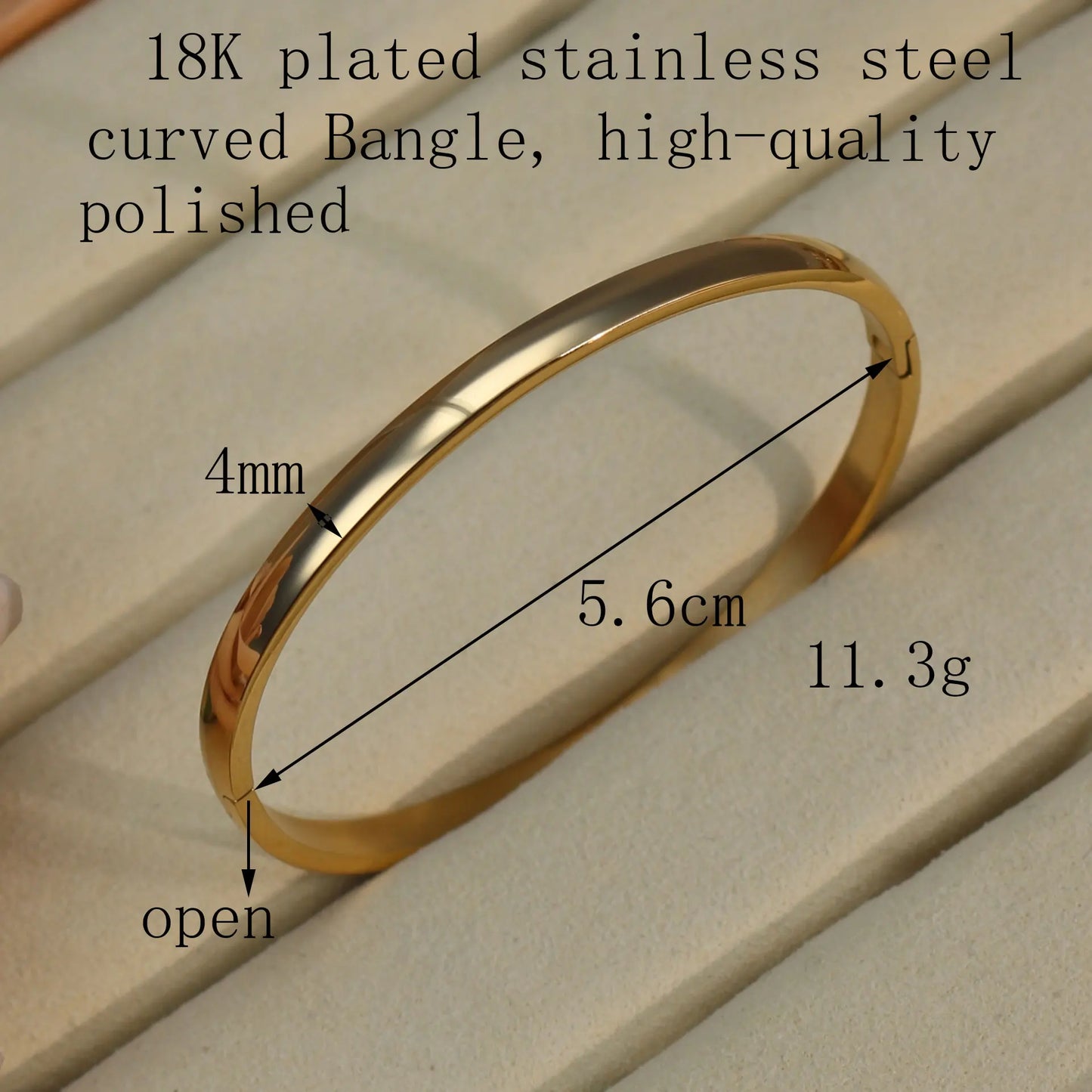 18K Gold-plated Stainless Steel Curved Polished Bangle Bracelet