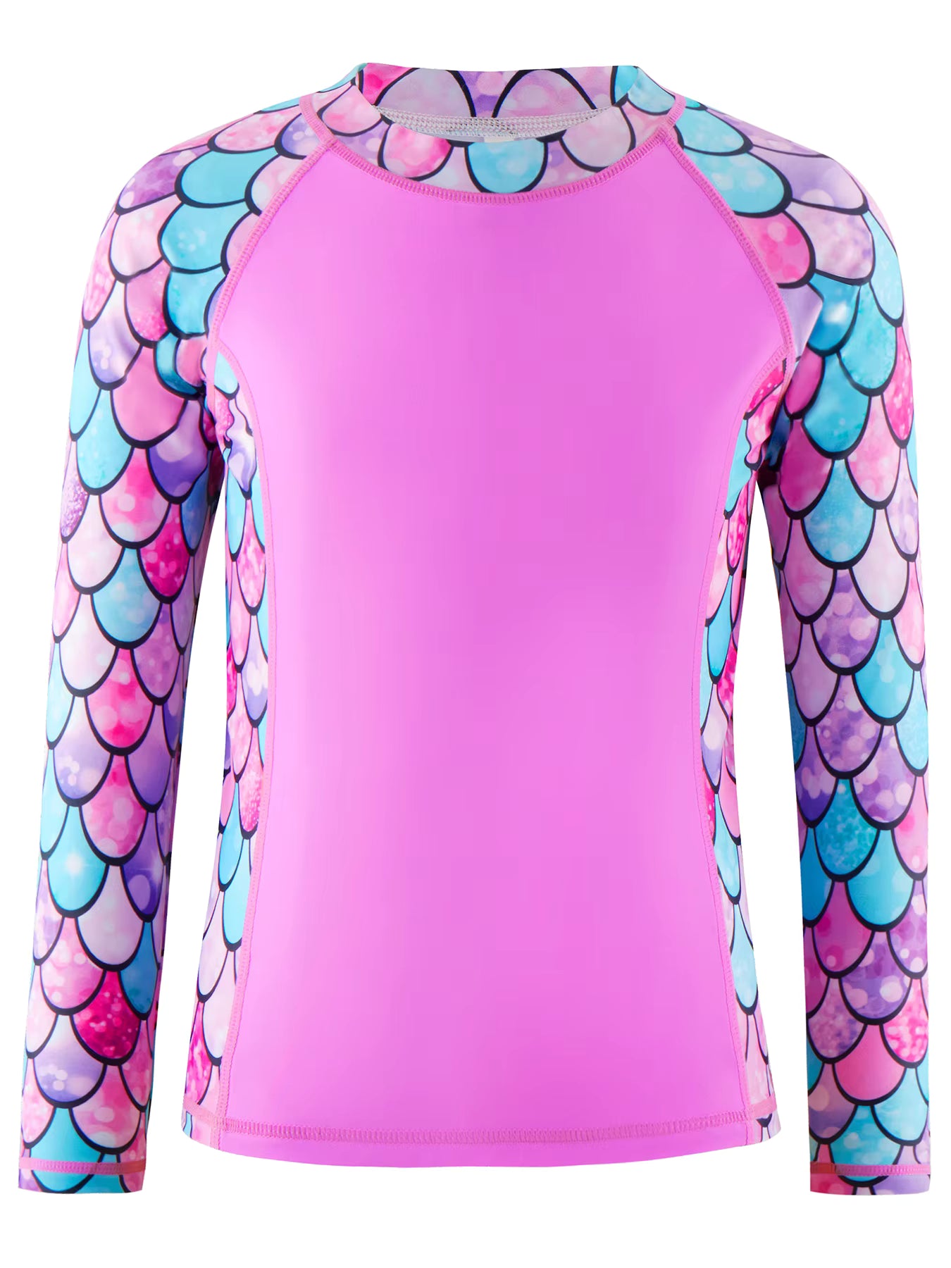 2pcs Kids Girls Long-Sleeved Scale Print Tops Boyleg Swim Shorts Swimwear Suit