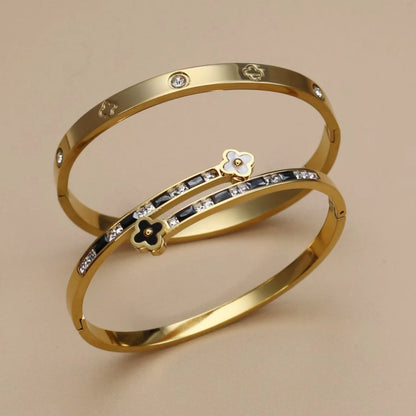 Stainless Steel Bangle Four-leaf Clover Crystal Design Stacking Bracelet Bangle