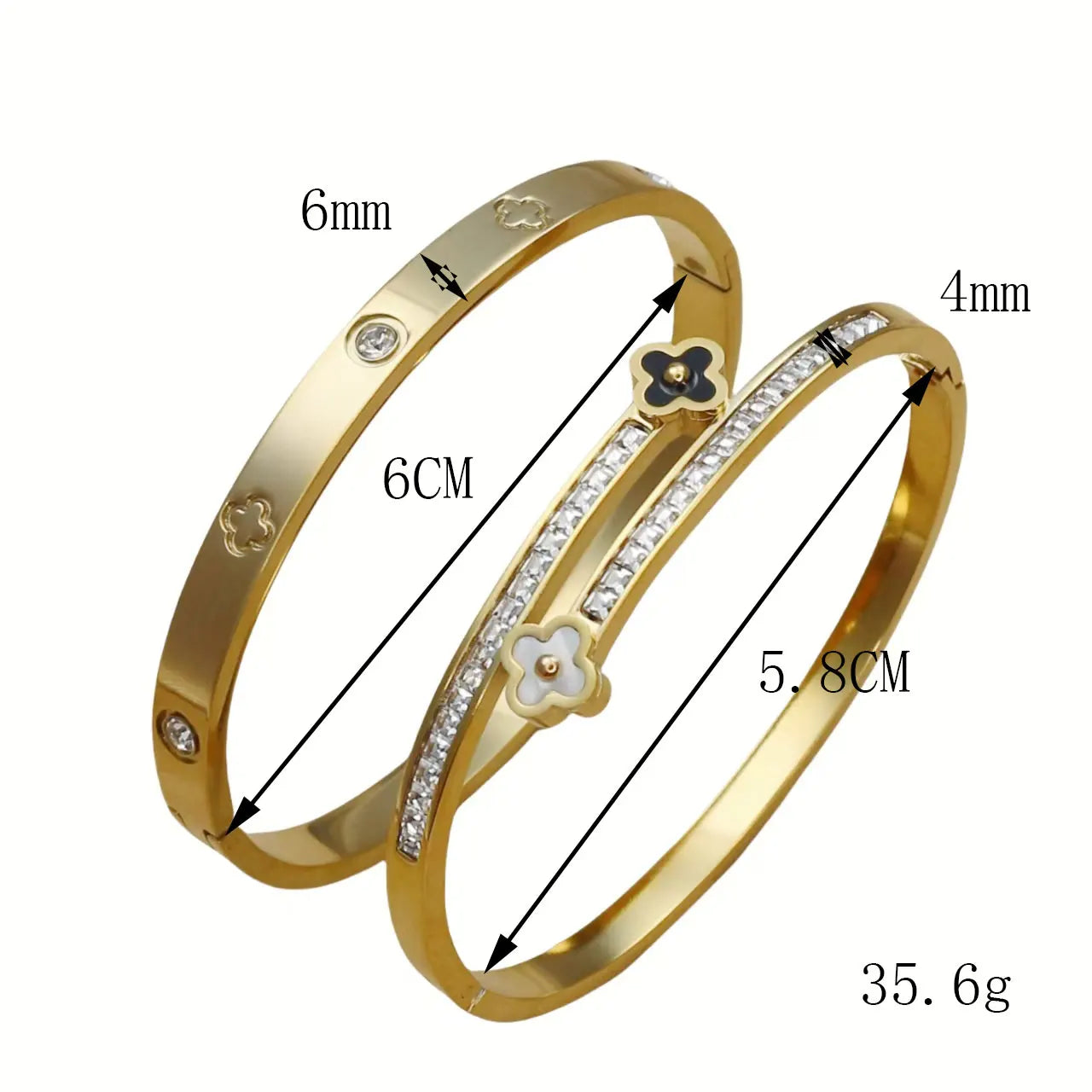 Stainless Steel Bangle Four-leaf Clover Crystal Design Stacking Bracelet Bangle