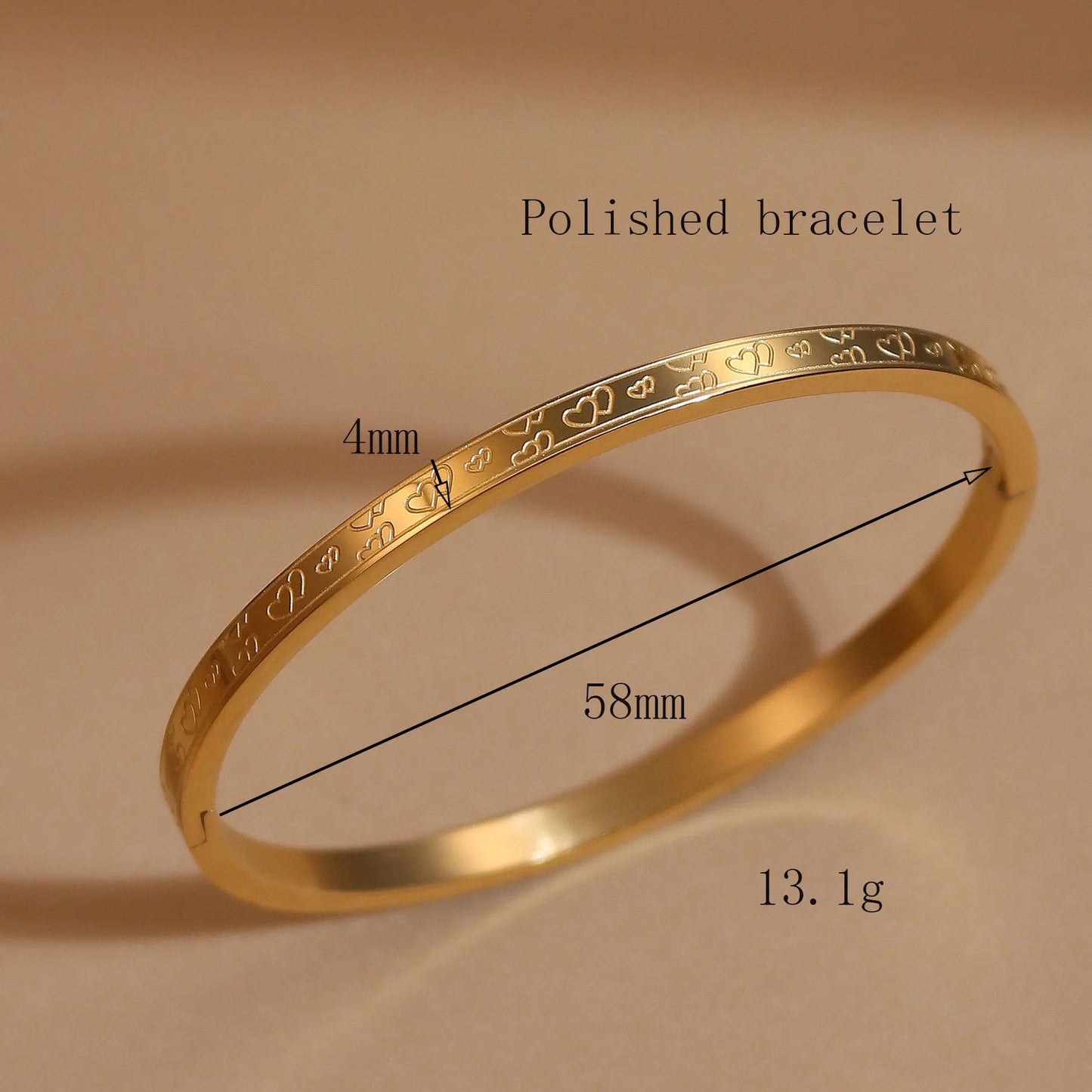 Luxury Heart-Shaped Shell Zircon Design 18K Gold-Plated Stainless Steel Bracelet Bangles