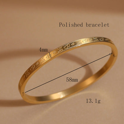 Luxury Heart-Shaped Shell Zircon Design 18K Gold-Plated Stainless Steel Bracelet Bangles