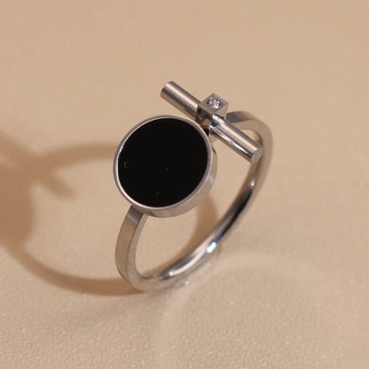 Women 2-In-1Black Acrylic Zirconia Stainless Steel Ring Bangle Bracelet Gifts Set