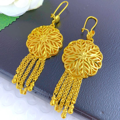 Dubai Ethiopia Tassel Gold Color African Women Bridal Wedding Drop Earrings