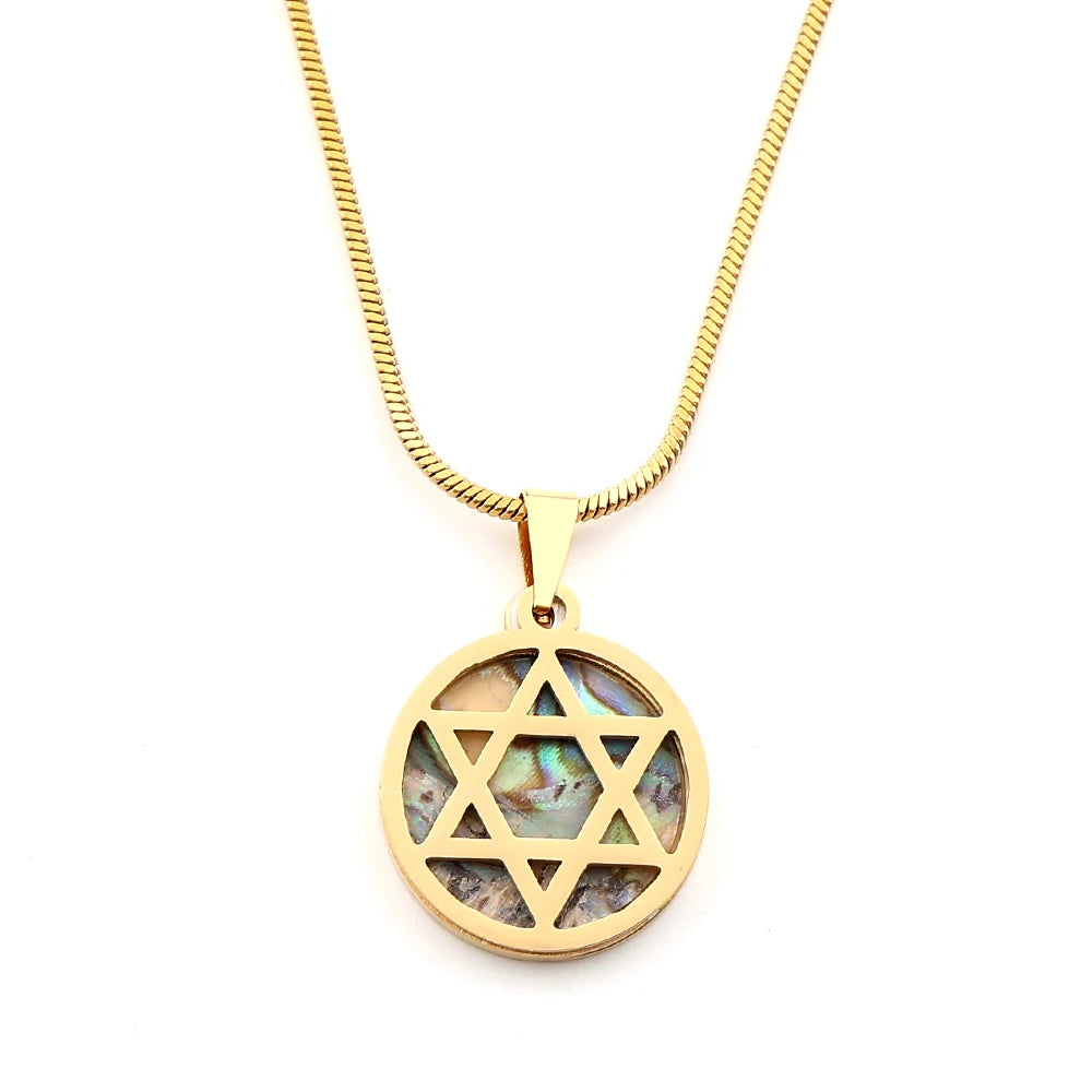 Women Men Abalone Stainless Steel Gold Color Jewish Star of David Aesthetic Hexagram Amulet Necklace
