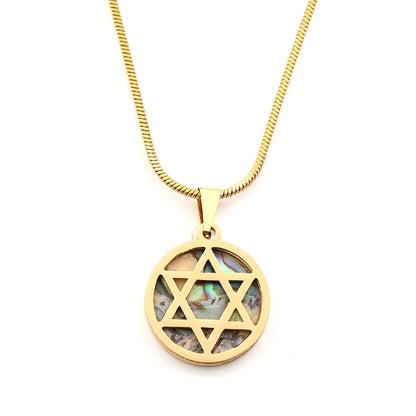 Women Men Abalone Stainless Steel Gold Color Jewish Star of David Aesthetic Hexagram Amulet Necklace