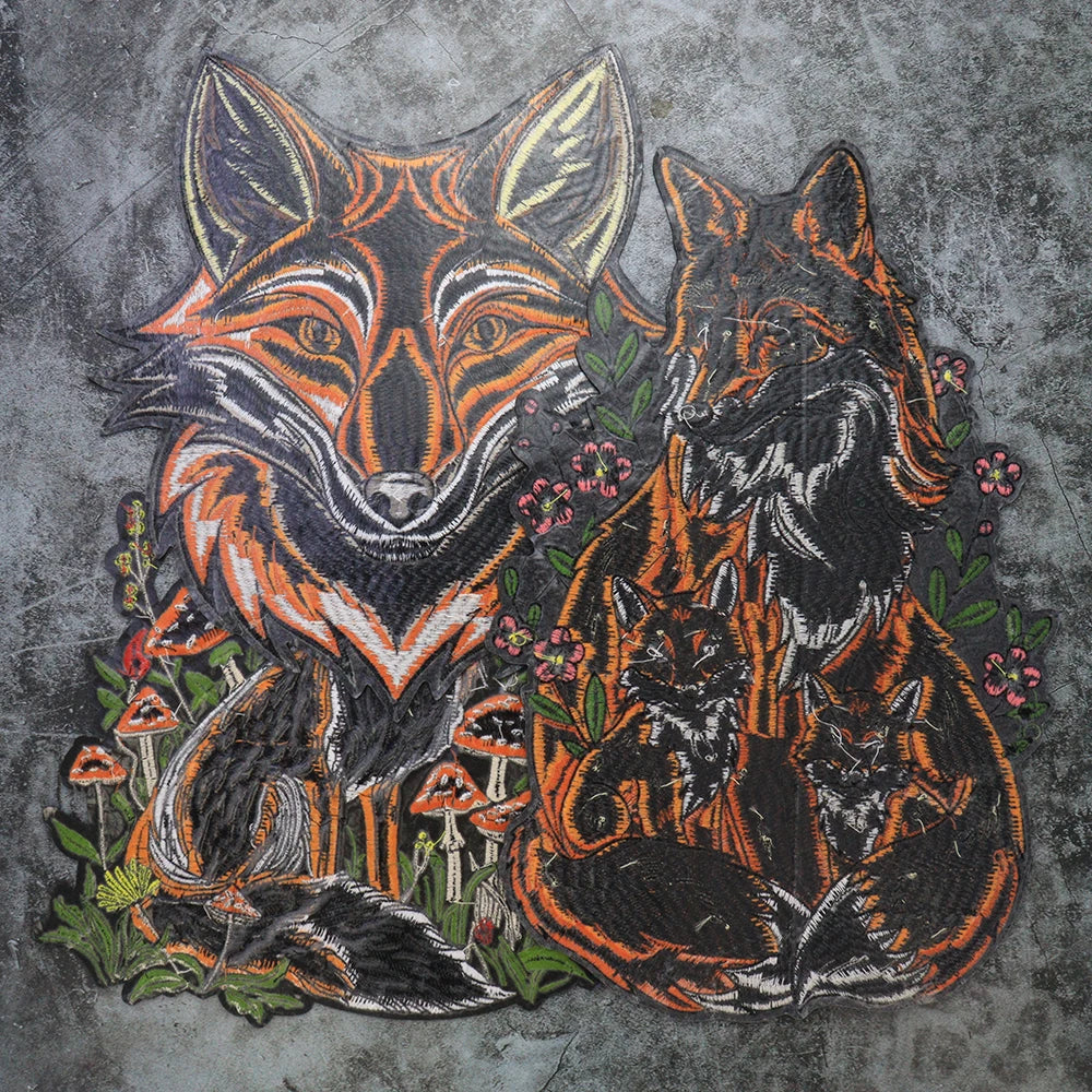 Mushroom Orange Foxes Motorcycle Embroidered Animal Patch Appliques Iron on Patches Badge Clothes Sewing