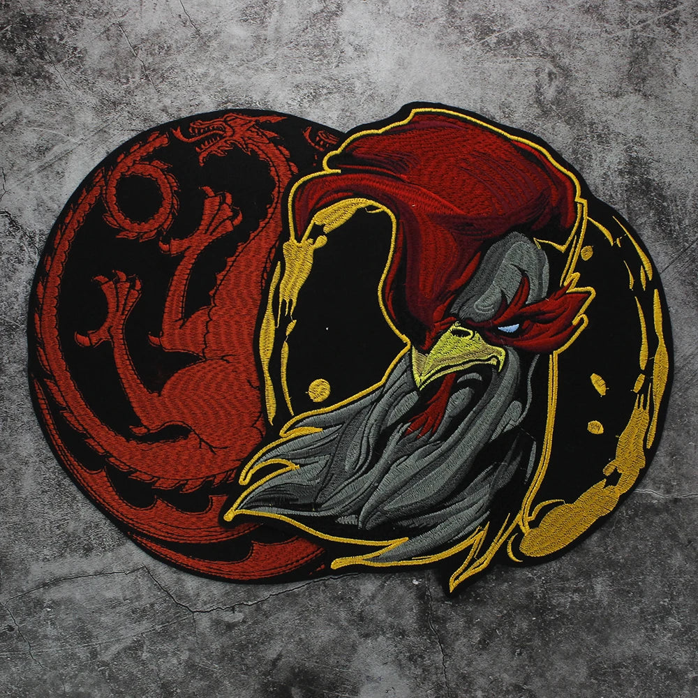 Vintage Embroidered Rooster Circle Patch Appliques Iron on Patches Badge Clothes Sewing
