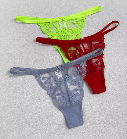 Women Lace Underwear Briefs Breathable G--String Seamless Low Waist Hollow Out Thong Panties