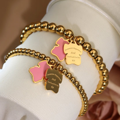New Pink Elephant Pendant Elastic Bead Stainless Steel Bracelet 18 K Gold Plated Luxury Women's Jewelry Wholesale Gift