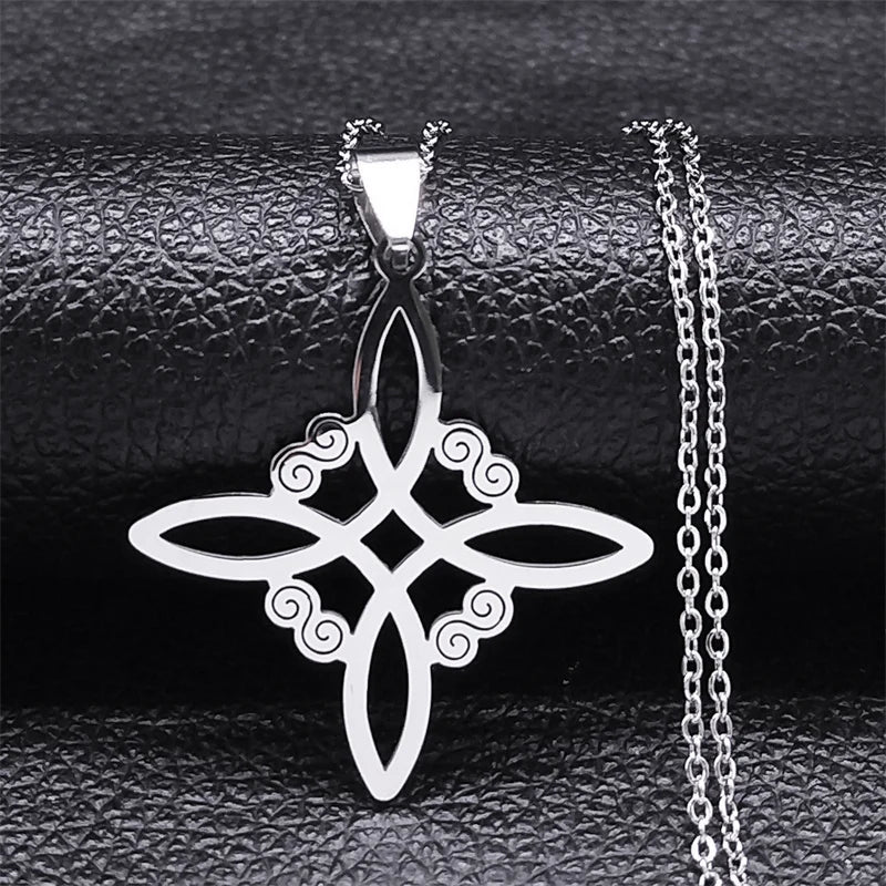 Men Women Silver Color Wicca Witchcraft Stainless Steel Witch Irish Knot Necklace