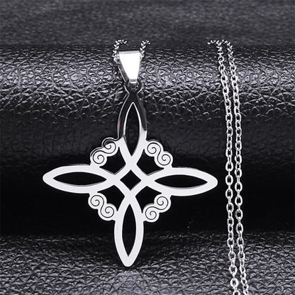 Men Women Silver Color Wicca Witchcraft Stainless Steel Witch Irish Knot Necklace