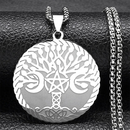 Women Men Stainless Steel Silver Color Amulet Witch Triple Moon Goddess Luna Necklace