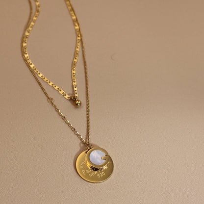 Women Mother-Of-Pearl Pendant G Letter Titanium Steel Necklace Gifts