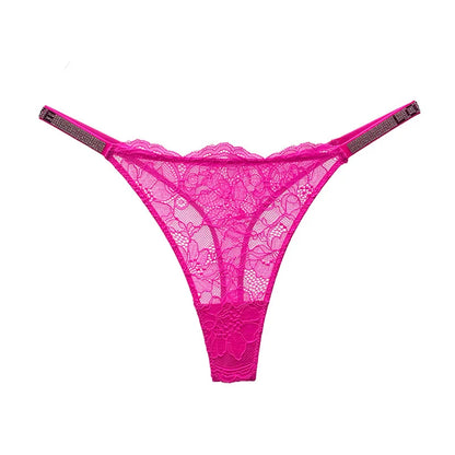 Women Lace Seamless Underwear Rhinestone G-String Thong Low Rise Panties Briefs