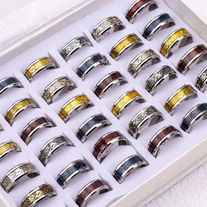 24Pcs/Lot Retro Dragon Waterproof Stainless Steel Rings