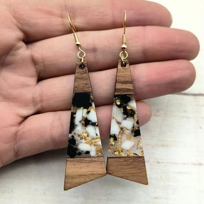 11 Colors Women Walnut Wood Gold Foil Epoxy Resin Art Dangle Earrings