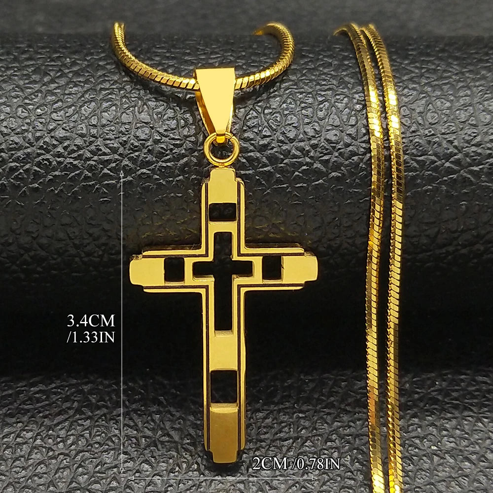 Men Fashion Cross Gold Stainless Steel Choker Cross Stainless Steel Choker Pendant Necklace