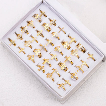 36Pcs/Lot Wholesale Stainless Steel Hollow Cross Charms Fashion Rings