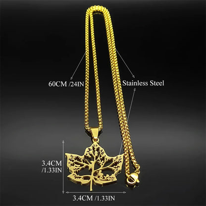 Tree Of Life Amulet Love Hollow Leaf Stainless Steel Gold Silver Color Chain Necklace Pendant