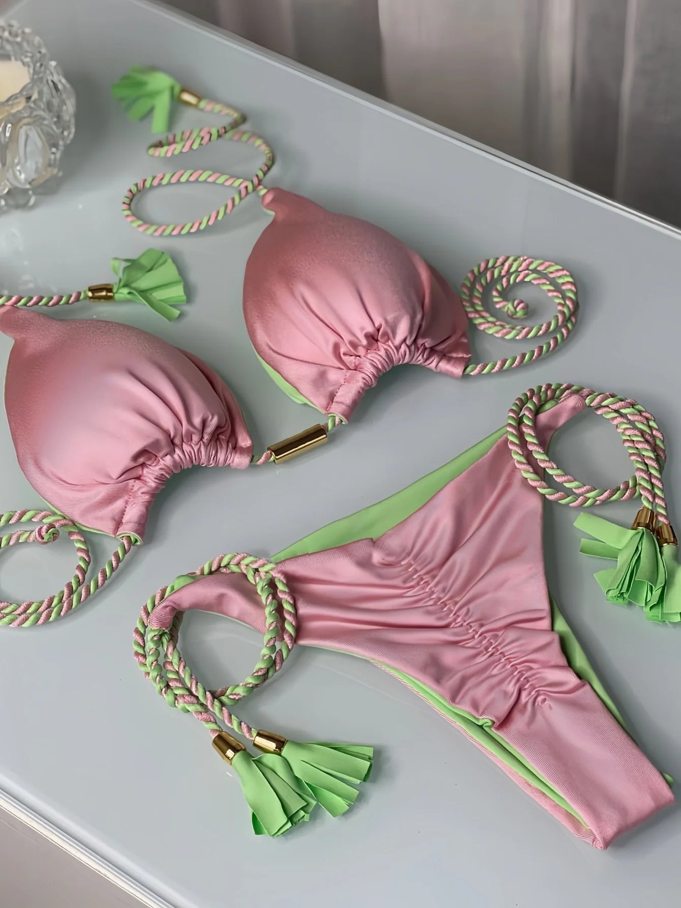 Sexy Beach Women's Swimsuit Braiding Rope Bikini Two-piece Triangle Swimwear Bathing Brazilian Suit