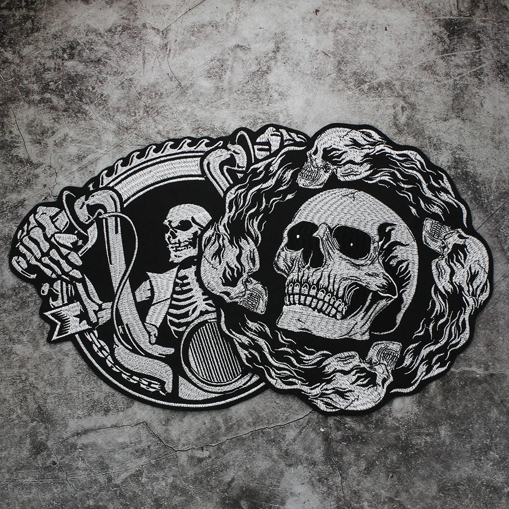 Skull Biker Cool Embroidery Patch Appliques Iron on Patches for Clothing Sewing