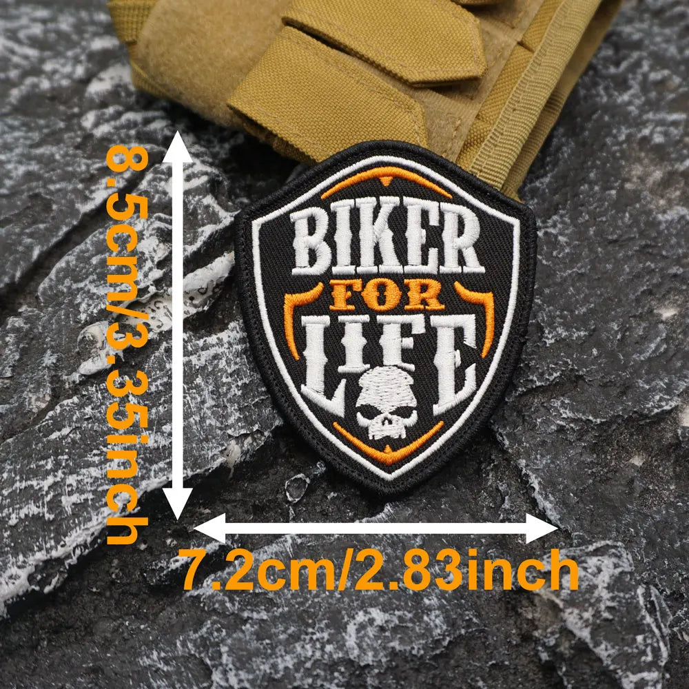 BIKER FOR LIFE Embroidered Patch Iron-On Sewing Clothes Patches Applique