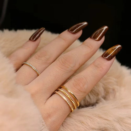 Women 18k Gold Wedding Zircon Inlaid Triple Layer Stainless Steel Fashion Ring