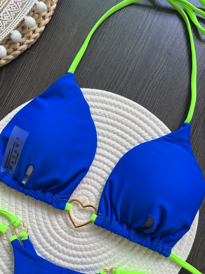 Solid Color Bikini Low Waist Lace-up Fashionable Swimsuit Two-piece Suit