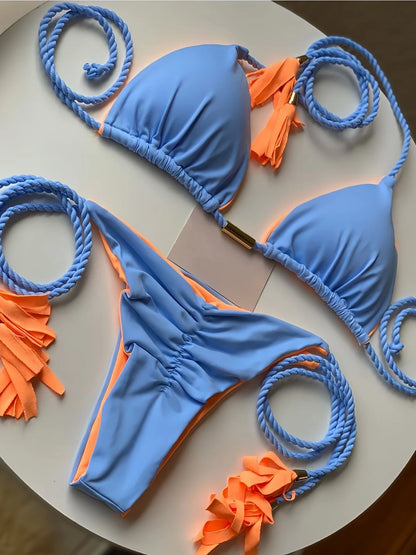 Sexy Beach Women's Swimsuit Braiding Rope Bikini Two-piece Triangle Swimwear Bathing Brazilian Suit