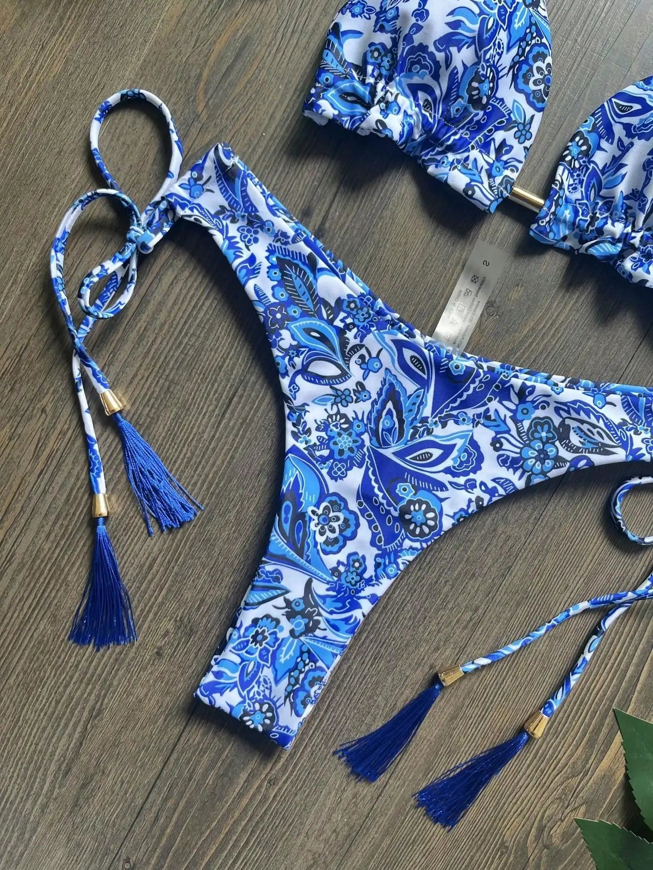 Women's Swimsuit Two-piece Sexy Blue white porcelain Print Bikini Swimwear Bathing Brazilian Suit