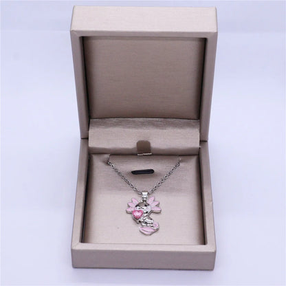 Women Elegant Creative Cute Pink-ear Axolotl Heart Crystal Pendant Necklace