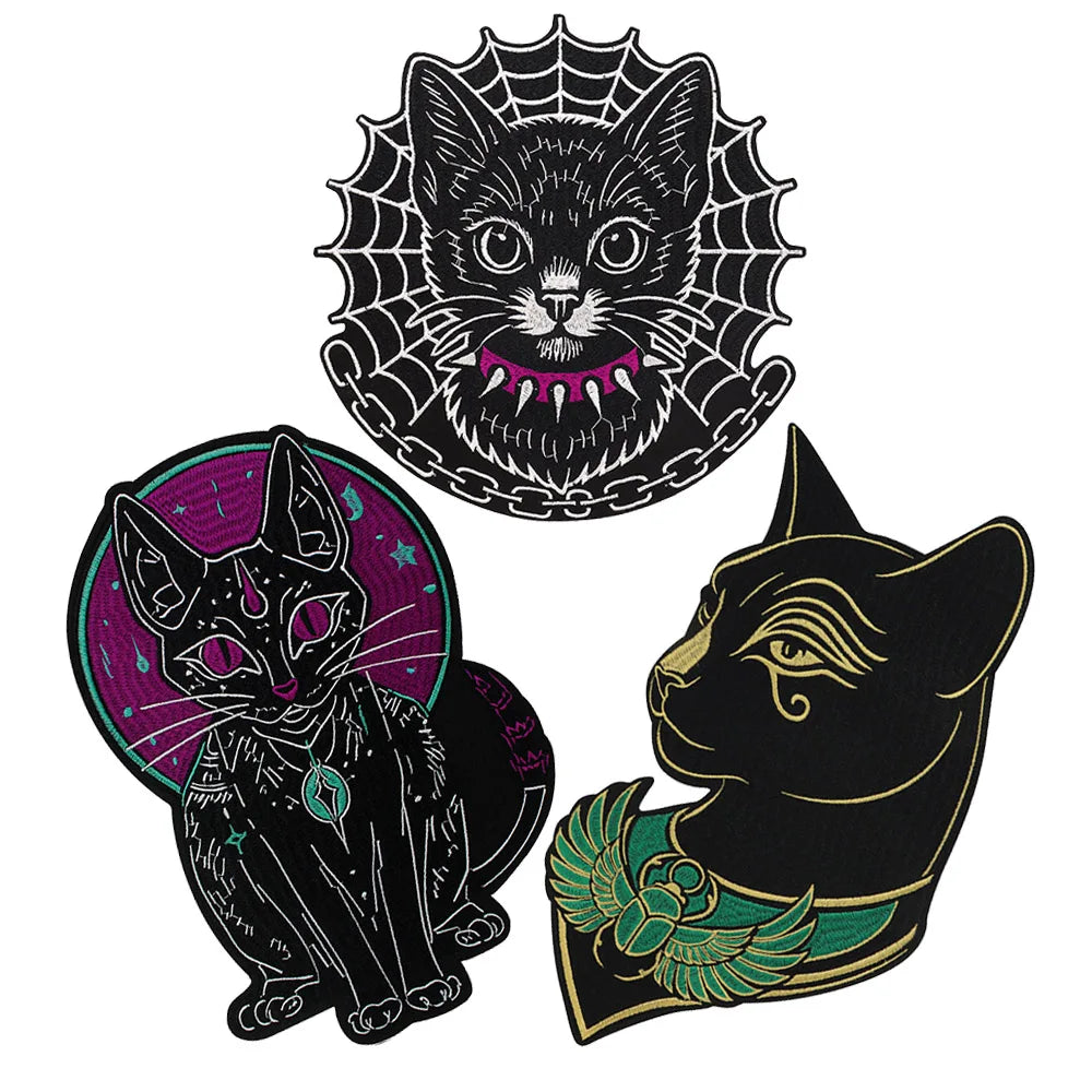 Large Black Noble Animal Cat Patch Embroidered Patches Iron on Clothing Backpack Badges Twill Craft Stickers