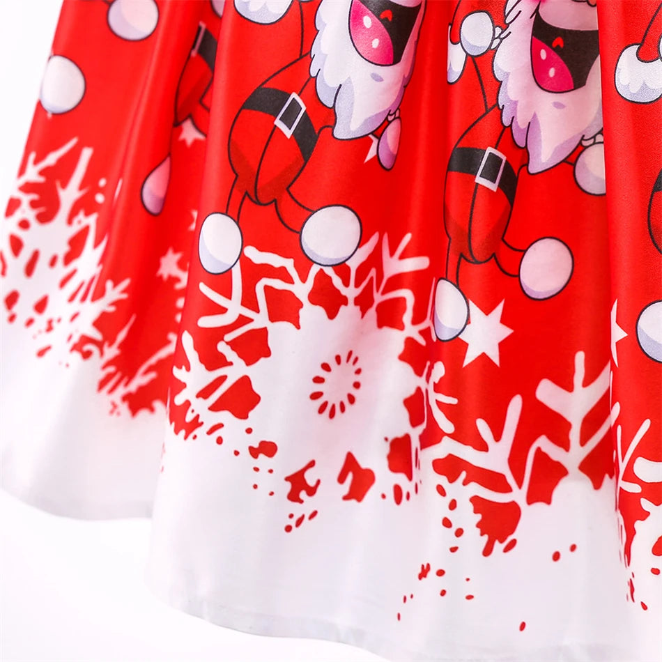 Kids Girls Princess Cartoon Santa Claus Snowflake Costume Xmas Party Print Dress