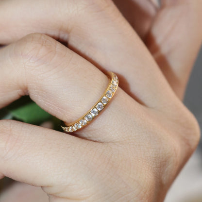 2mm Women 18k gold plated Stainless Steel Crystal CZ Eternity Wedding Ring Gifts