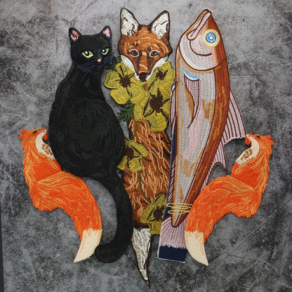 Embroidery Animal Fox Cat Patch Sewing Patches Clothes Stickers Garment