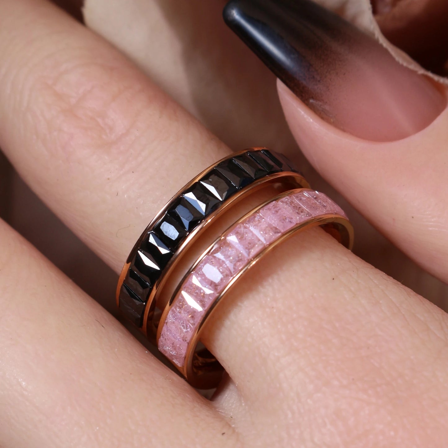 2-In-1 Women Rose Gold-Plated Stainless Steel Crystal Earrings Ring Jewelry Set