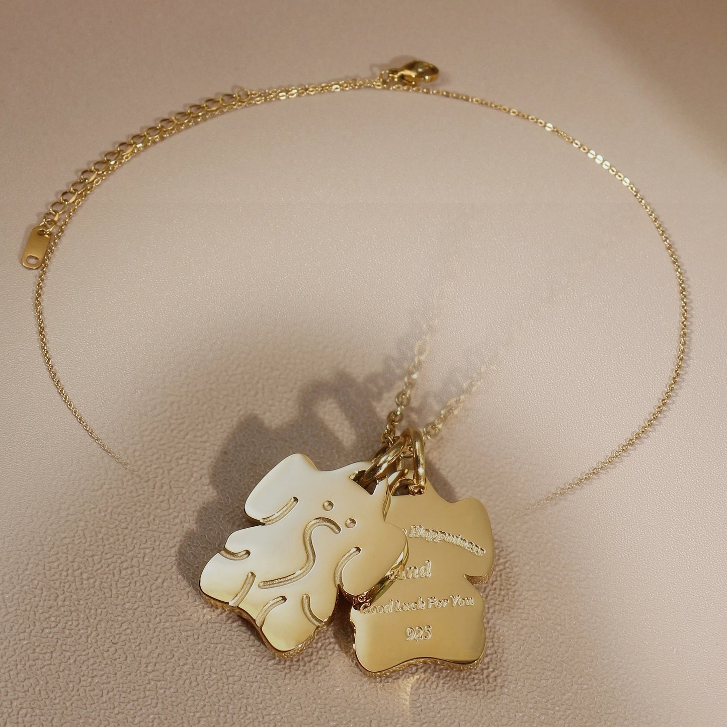 Small Elephant Double Pendant Designer Stainless Steel 18K Gold Plated Women's Necklace