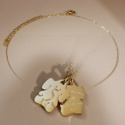 Small Elephant Double Pendant Designer Stainless Steel 18K Gold Plated Women's Necklace