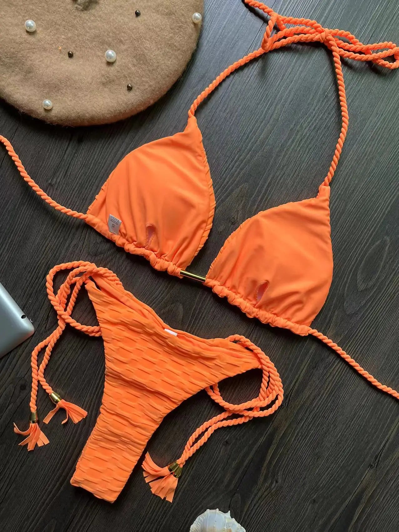 Sexy women's Split Necktie Swimsuit 2-piece Beach Swimwear Bikini Suit