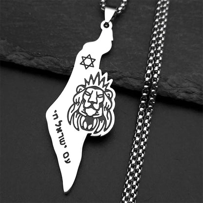 Women Men Stainless Steel Gold Color Magen Jewish Star David Hebrew Israel Map Lion of Judah Pendant Necklace