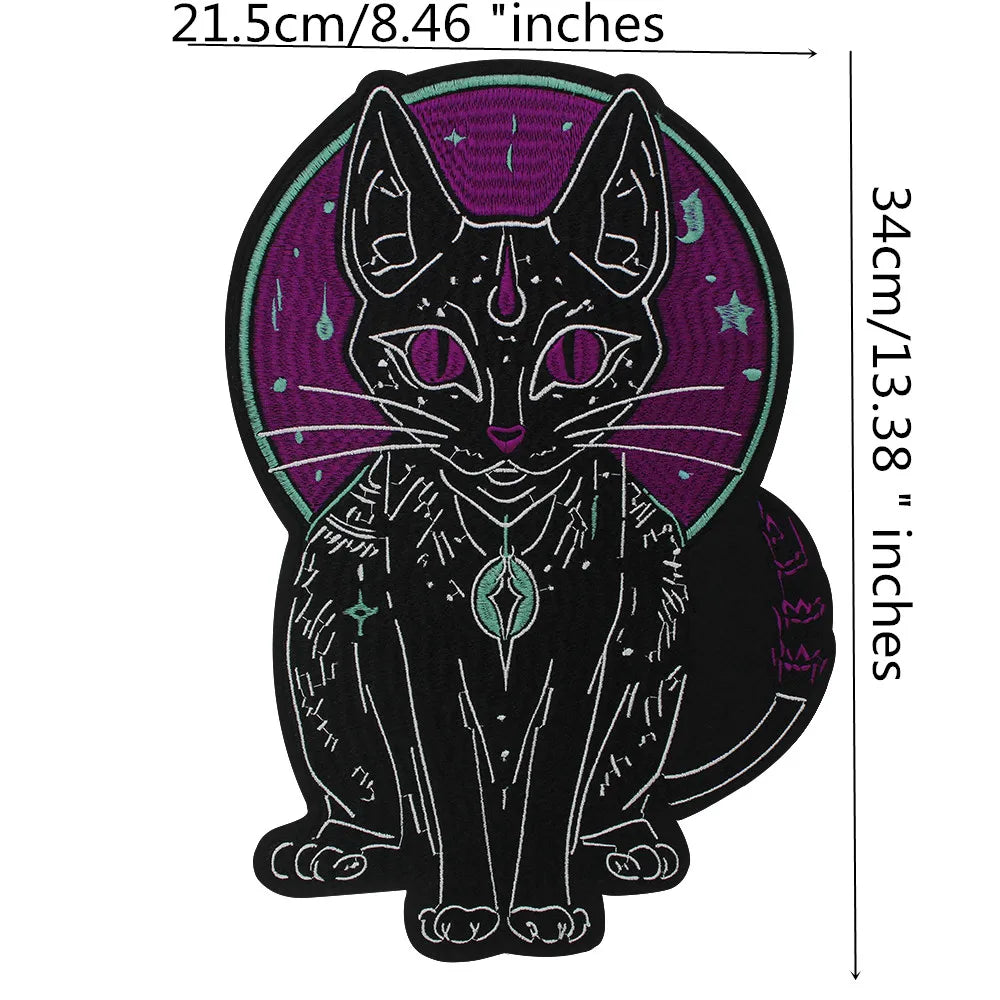 Large Black Noble Animal Cat Patch Embroidered Patches Iron on Clothing Backpack Badges Twill Craft Stickers