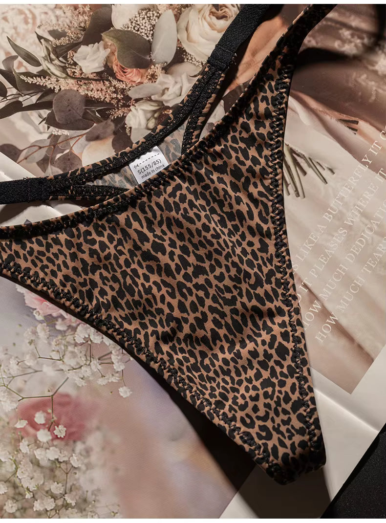 Women Ice Slik Low Waist G-String Leopard Flower Panties Briefs Thong T-back Underwear Lingerie