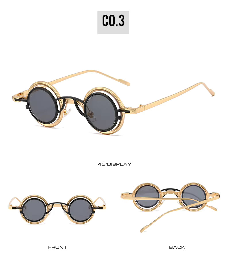 Women Round Two in One Pure Titanium Y2K Steampunk UV400 Sunglasses Glasses