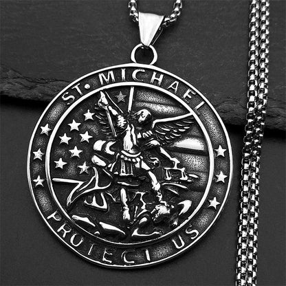 Women Men Stainless Steel Christian Saint Michael Archangel Protect Us Medal Chain Pendant Necklace